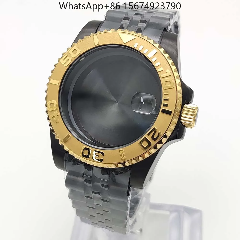 Black gold, watch + case + strap, suitable for NH35/36 movement replacement 40MM stainless steel case