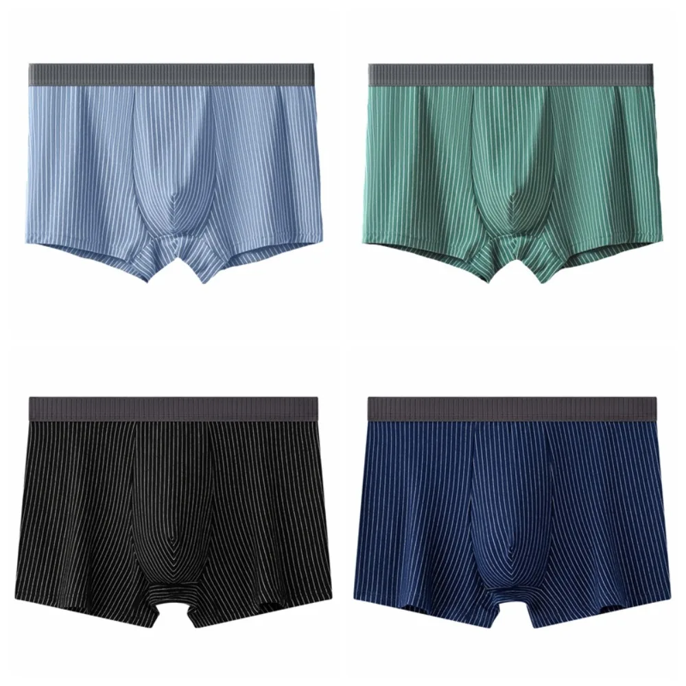 

4PCS Breathable Stripe Men's Flat Panties Mid Waist Briefs Sporty Boxers Shorts Underpants Large Size Men's Underwear Male