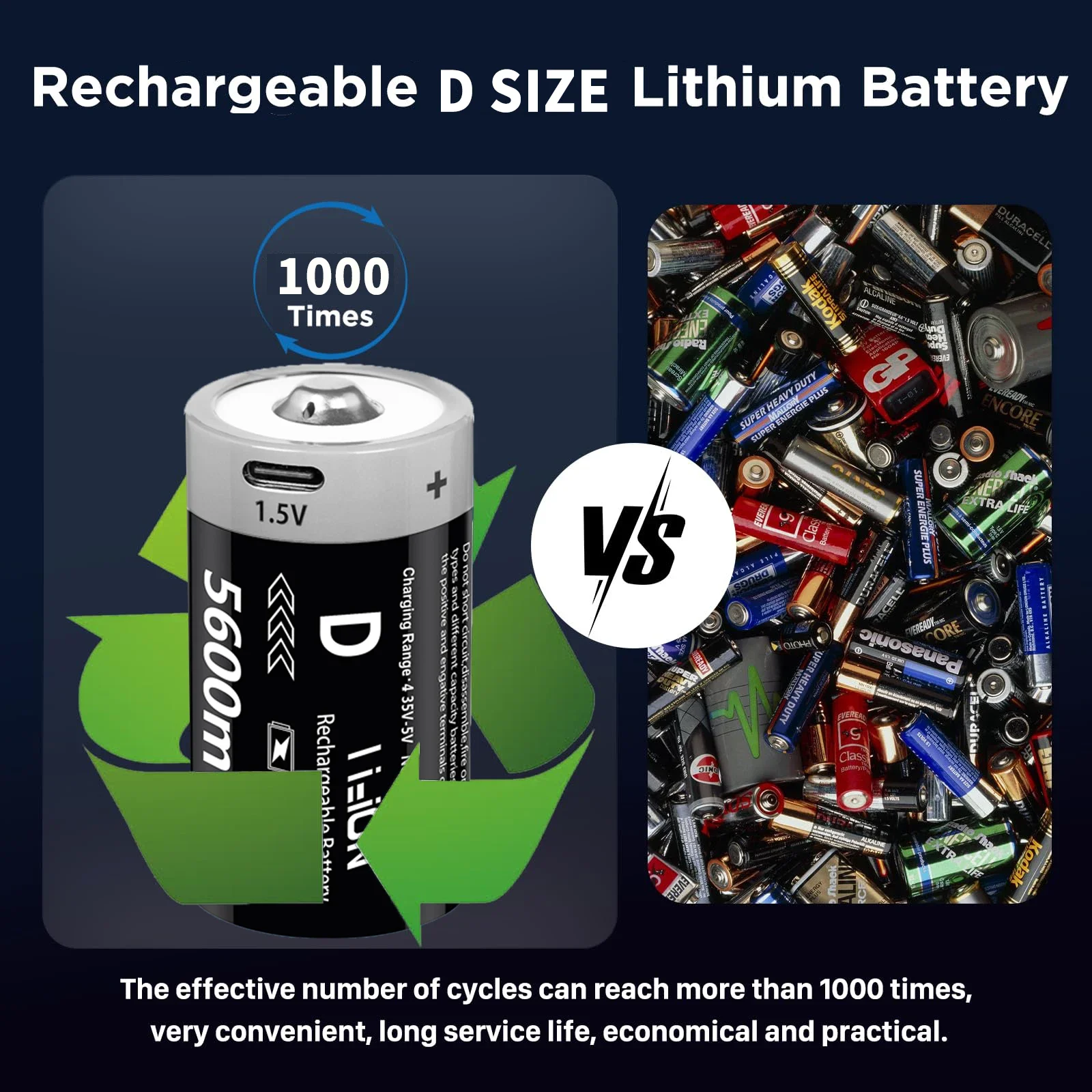 AIPEKE 2-10PC USB 5600mWh D ขนาดแบตเตอรี่ LR20 แบตเตอรี่ลิเธียม Li-Ion ชาร์จ D ขนาดแบตเตอรี่ 1.5V สําหรับแก๊สเครื่องใช้ไฟฟ้า