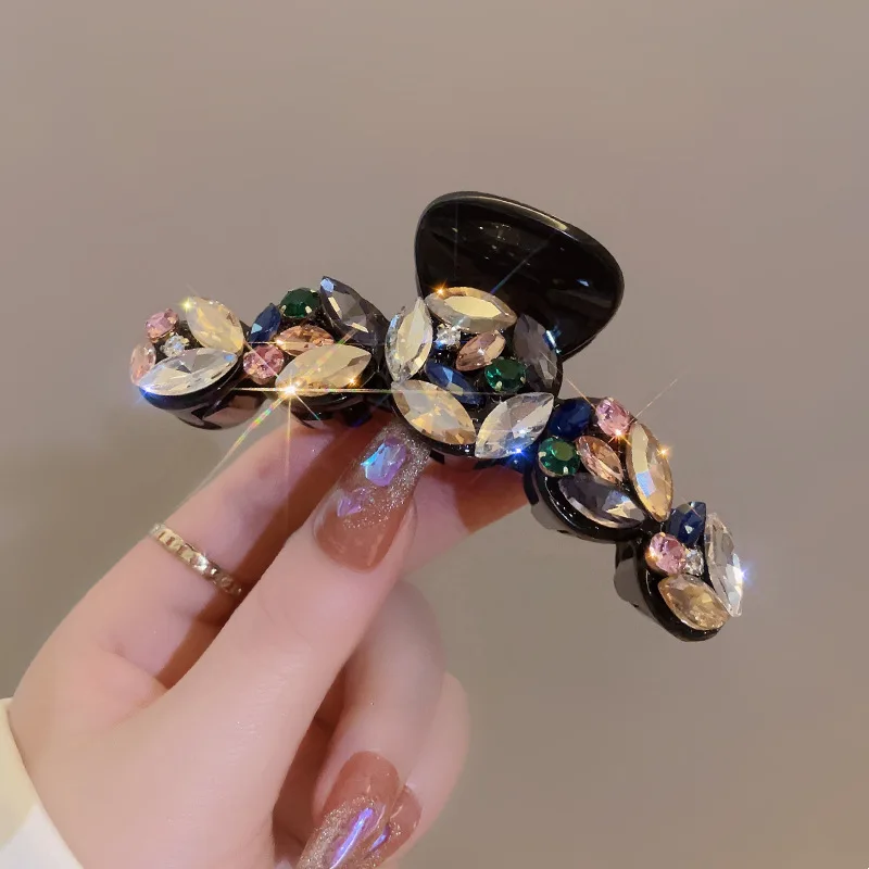 Colorful Rhinestone Large Light Luxury Hair Clip Temperament Girl High-end Shark Clip Hair Rope Headwear