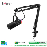 FIFINE Dynamic XLR Microphone Kit with Boom Arm for Mixer,Gaming USB Mic Set with RGB,Volume Control for PC PS5/4 AmpliGame AM8T