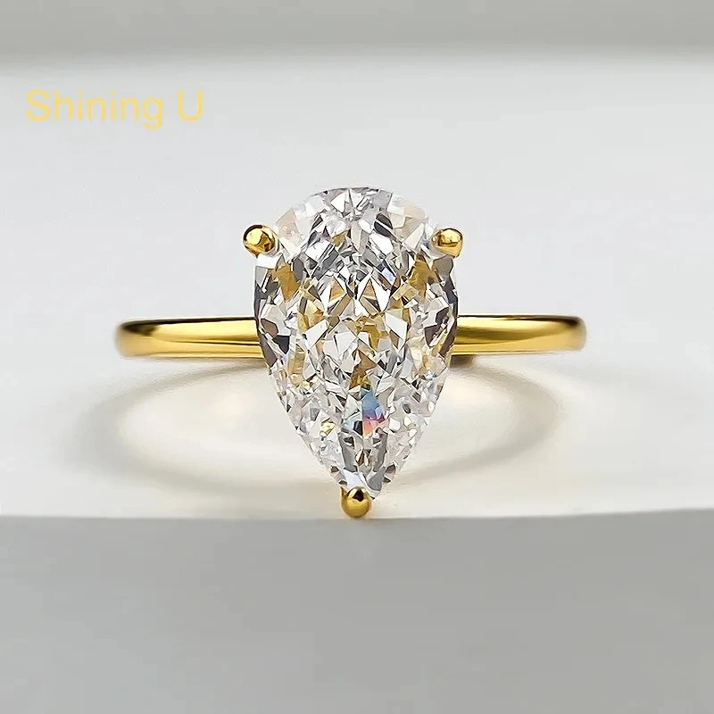 

Shining U S925 Silver 7*11mm Pear Gems Ring for Women Gold Plated Fine Jewelry Engagement