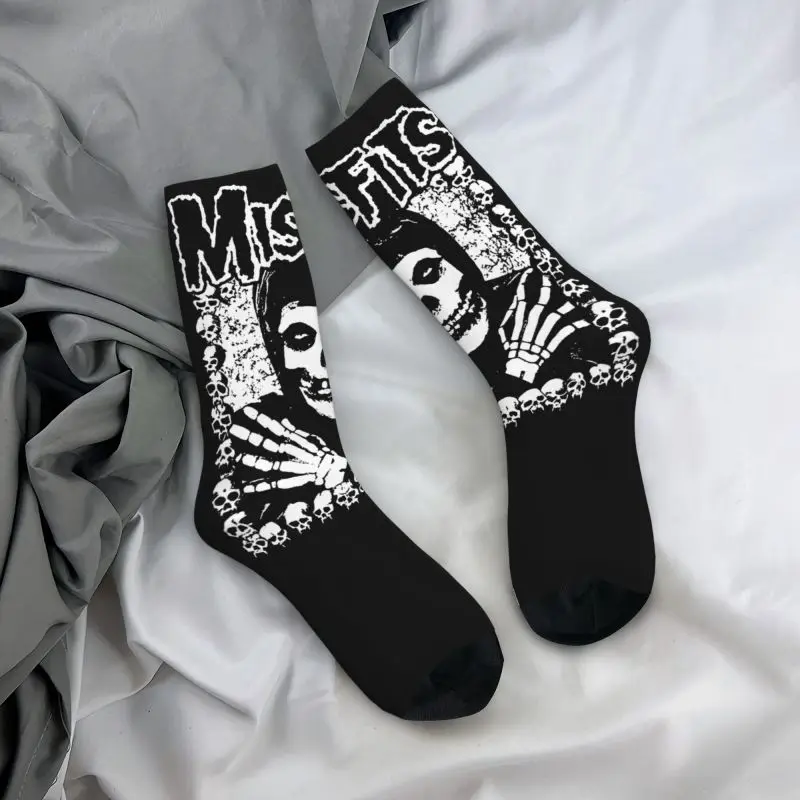 Cute Printing Misfits Skull Punk Rock Socks for Women Men Stretchy Summer Autumn Winter Horror Crew Socks