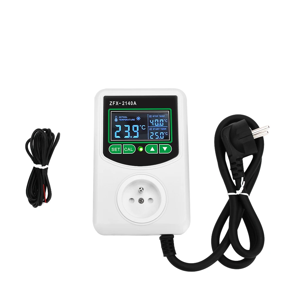 ZFX-2140A High-power LCD Digital Display Temperature Controller Socket EU Plug Thermostat NTC Sensor Probe -45~300 ℃