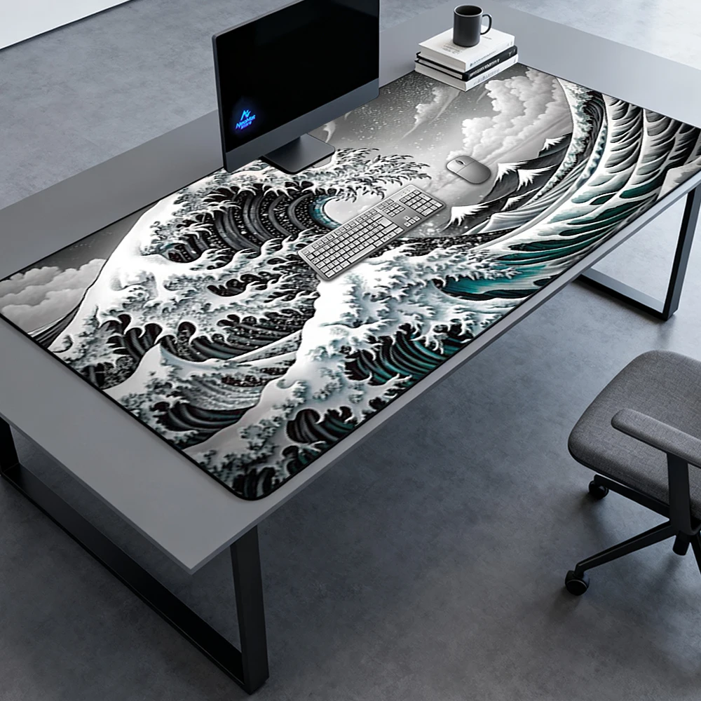 Japanese Desk Mat Large Full Desk Pad Gaming Ocean 140x60 Mousepad Tsunami Nonslip Desktop Mat Playmat Office Supplies Mousemat