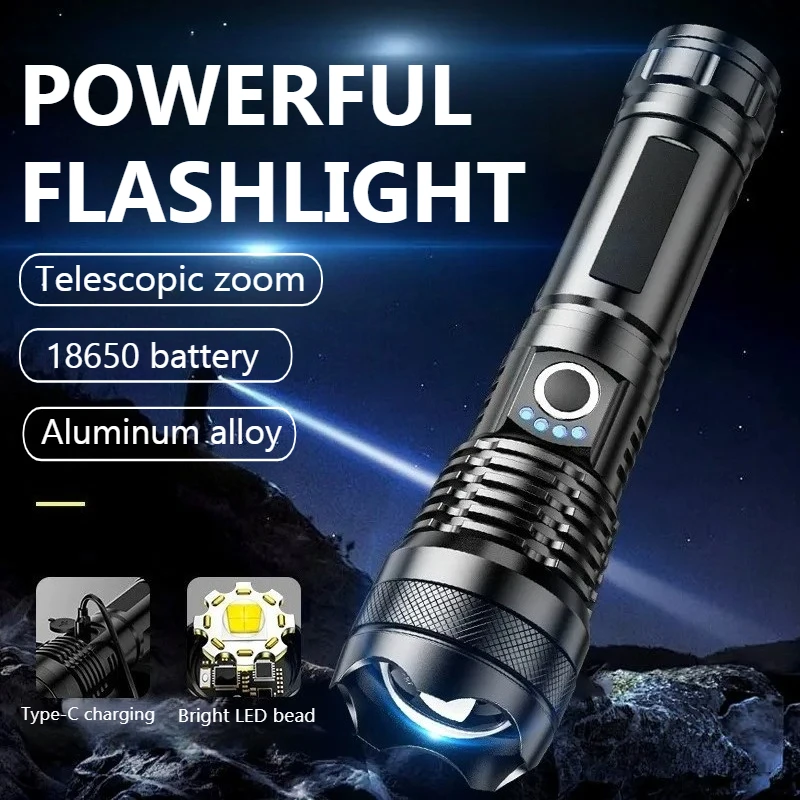 

Самый мощный светодиодный фонарик XHP50 18650, перезаряжаемый USB-фонарик, фонарики высокой мощности, тактический фонарь дальнего действия