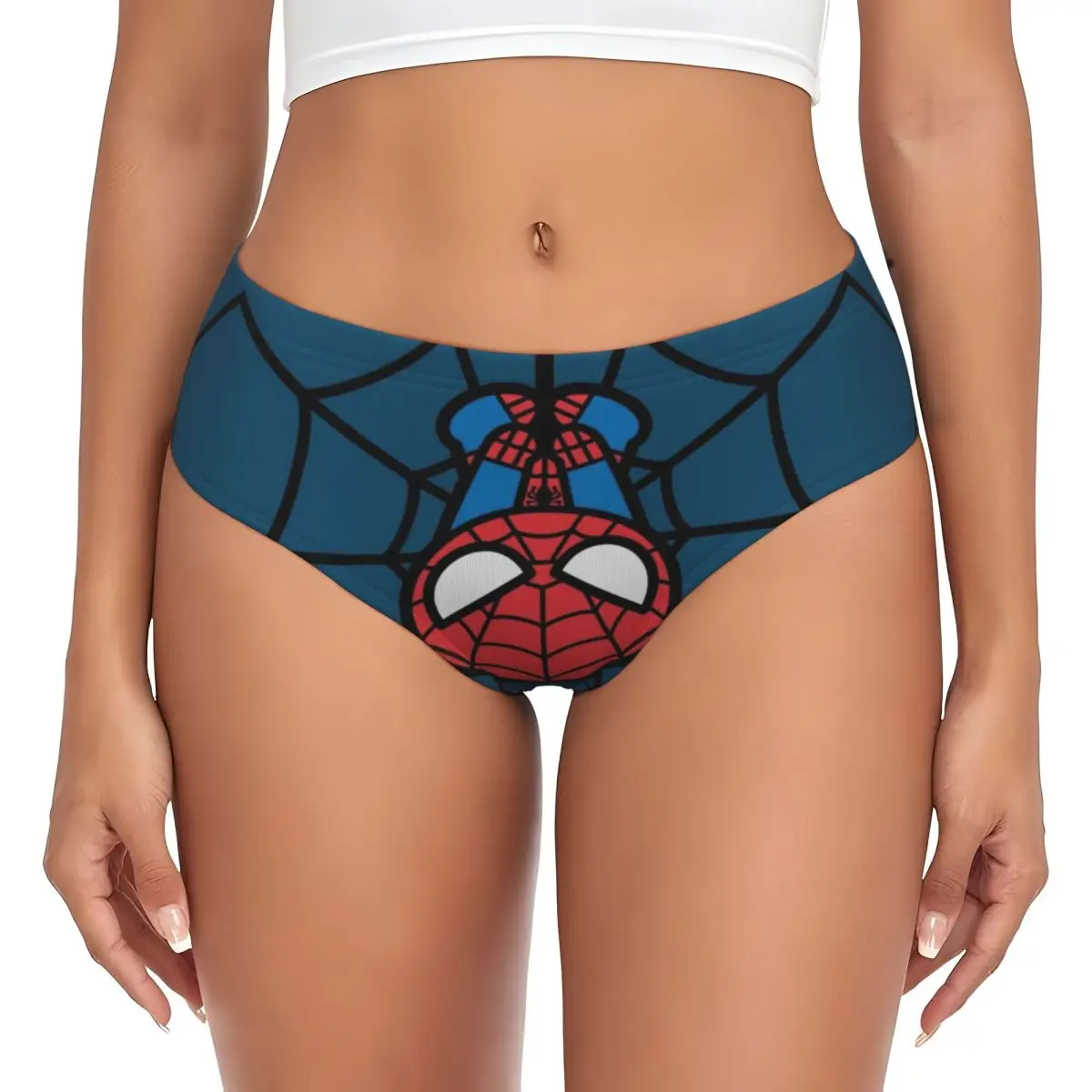 Custom Womens Kawaii Spider Man Hanging Upside Down Brief Panties Female Comfort Spiderman Underwear Underpants