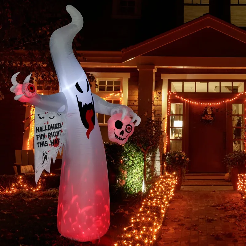 Jouets gonflables de 8 pieds, fantôme d'halloween géant gonflable avec lumières LED intégrées pour fête de vacances, décorations de cour en plein air