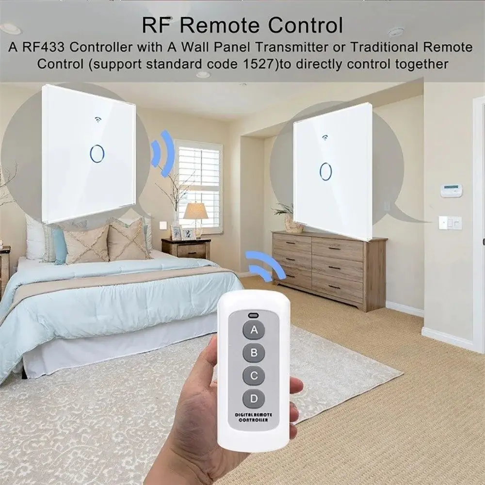 Tuya WiFi Interruptor de Luz Inteligente, UE 1, 2, 3Gang, Toque, Sem Fio Neutro, Interruptores de Parede para Alexa, Google Voice Control