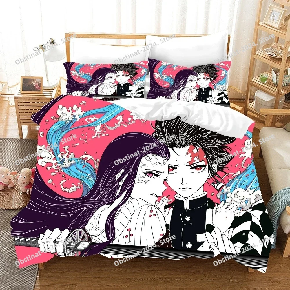 3D Anime Ghost Killing Blade Bedding Set Printed Duvet Cover Pillowcase Single Double Style Queen King Size Sets