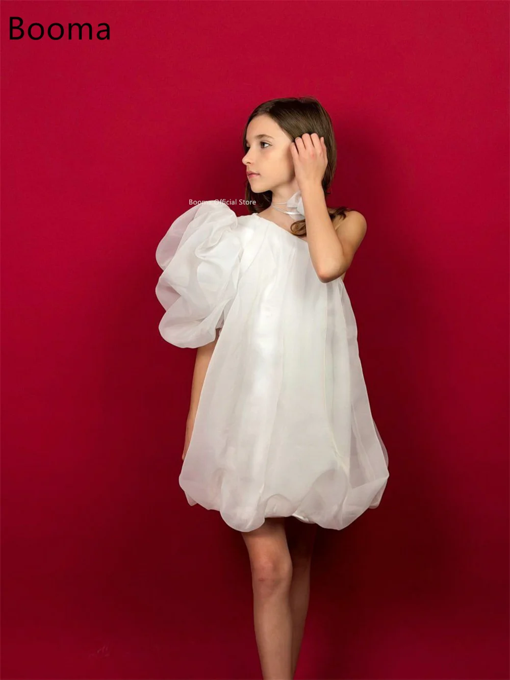 Booma a-line بكتف واحد مطوي زهور فتاة فساتين حفلات الزفاف للأطفال زهور بنات فساتين حفلات مخصصة 2025 #5