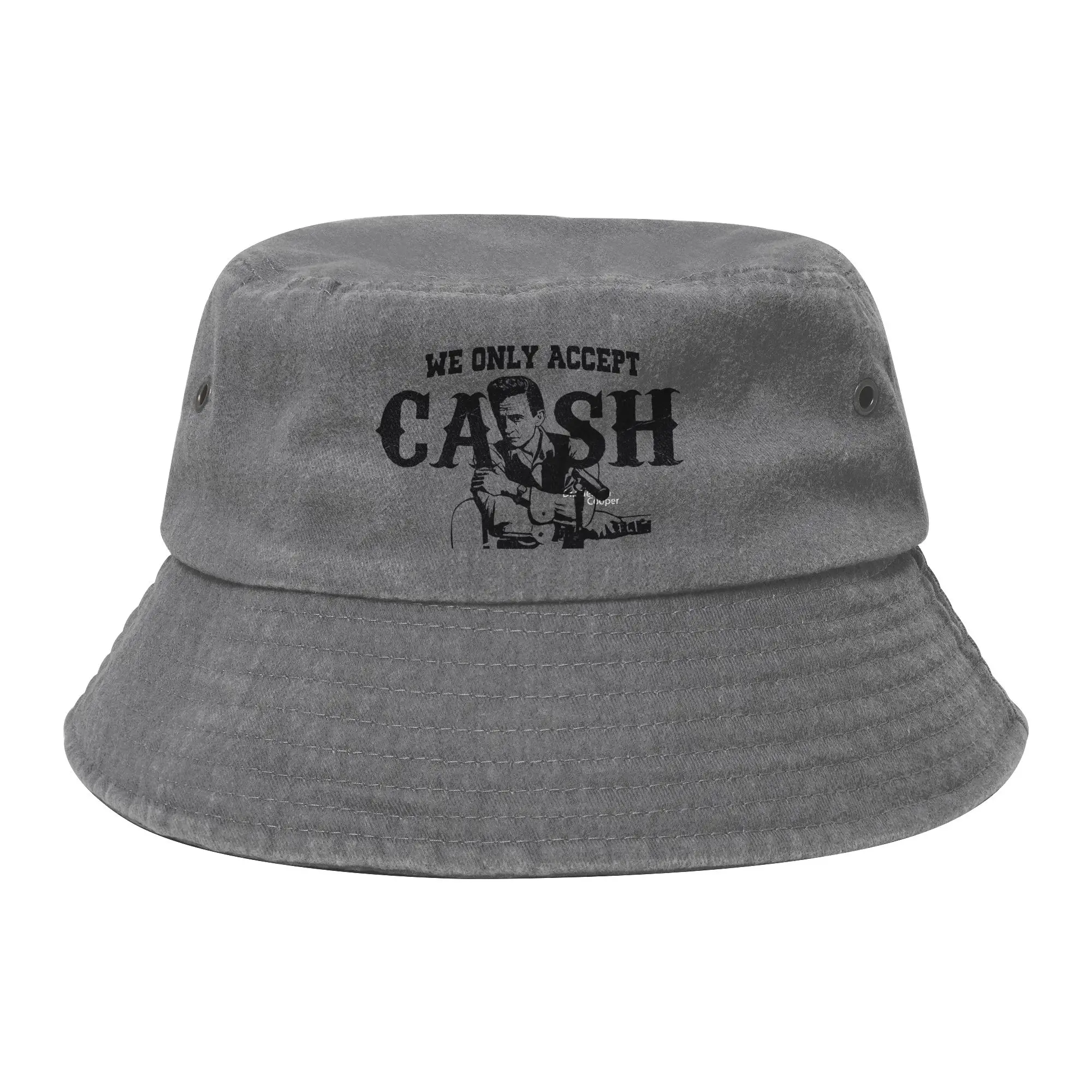 We Only Accept Cash Bucket Hat Women Camping Johnny Cash Singer Distressed Washed Fisherman Caps Vocation Boonie Hat