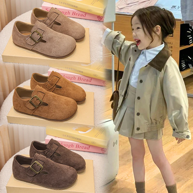 Kids Casual Shoes for Girls 2025 New Autumn Toddler Walking Shoes Soft Sole Solid Color Retro Simple School Outdoor Play age3-8