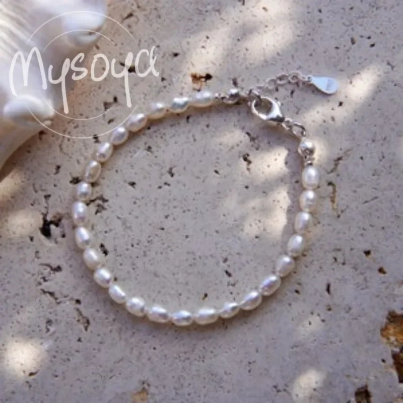 MYSOYA قلادة لؤلؤ المياه العذبة على شكل أرز أبيض 5-6 ملم مع صندوق هدايا، لها/له، عيد ميلاد/زفاف/ذكرى سنوية/هدية عيد الميلاد