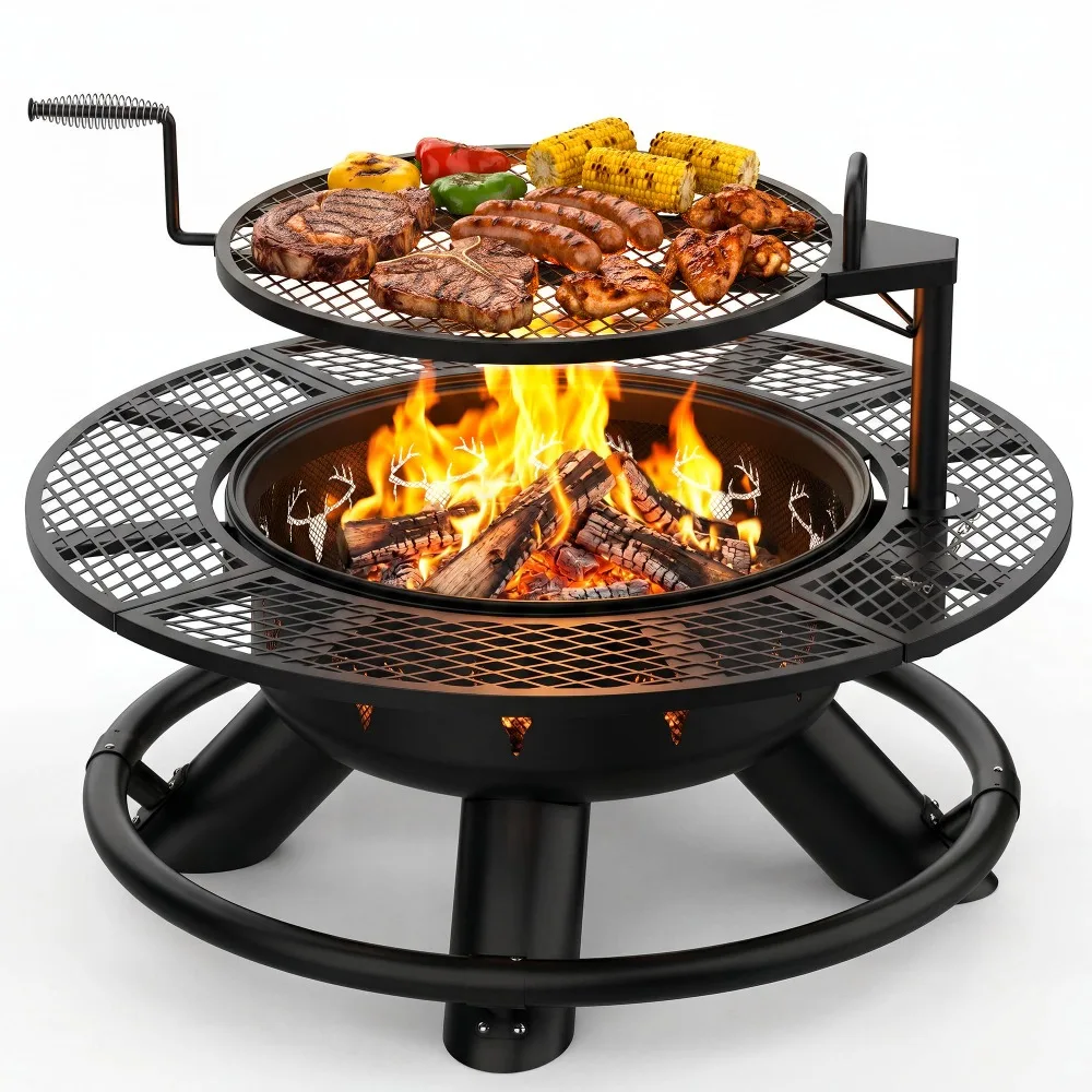 Outdoor Fire Pits for Outside Wood Burning Fire Pit Extra Large with Grill