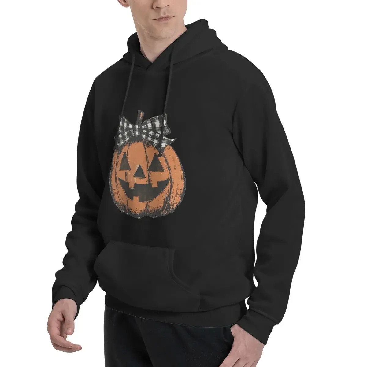 Rustic Plaid Bow Jack O Lantern Hoodies Men Women Casual Pullover Sweatshirts Fashion Long Sleeve Hooded Autumn Winter