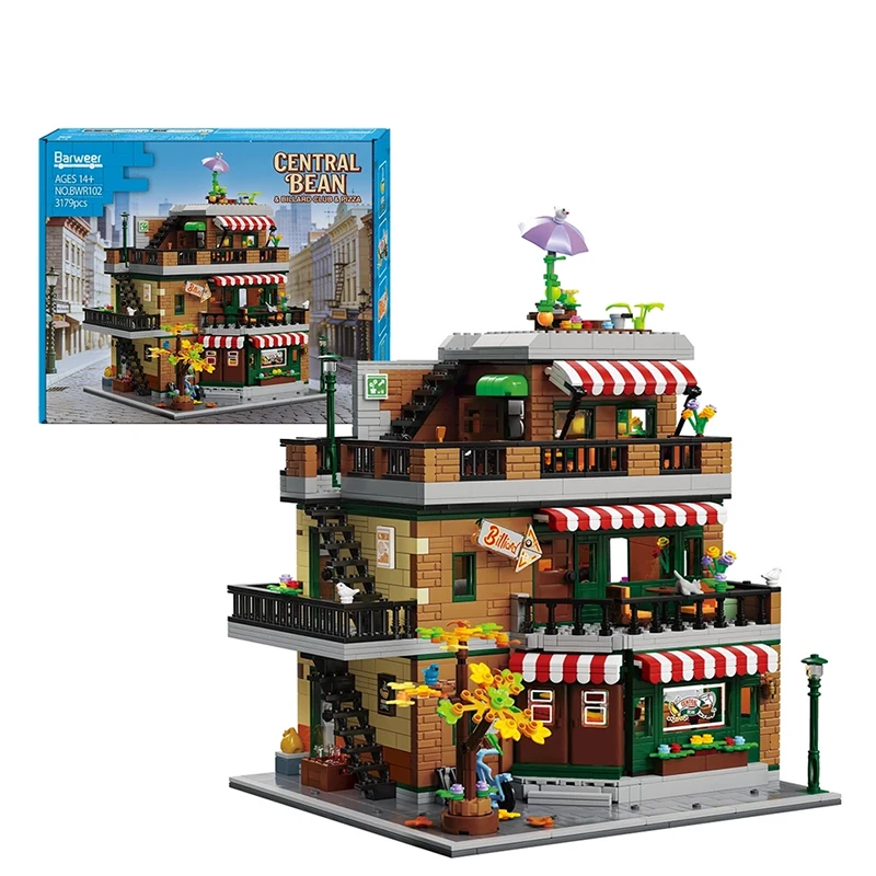 Klemmbausteine Haus Freund Wohnung Café Architecture Häuser Bausteine Modell Bausatz, Central Bean Stadthaus Architektur Gebäude House Modular Building Set für Erwachsene und Kinder 3179 Teile