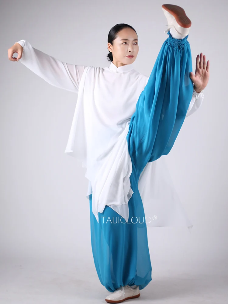 بدلة تاي تشي الصيفية للسيدات - زي كونغ فو من الشاش بطبقة مزدوجة للتمرين والأداء والمتدفق والأنيق