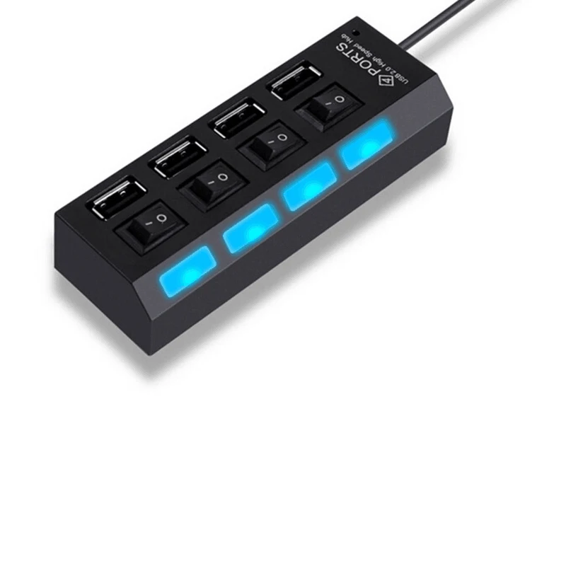 USB 4 Port Splitter com interruptor, Hub Independente, USB 2.0, 2 Divisor Independente, Hub