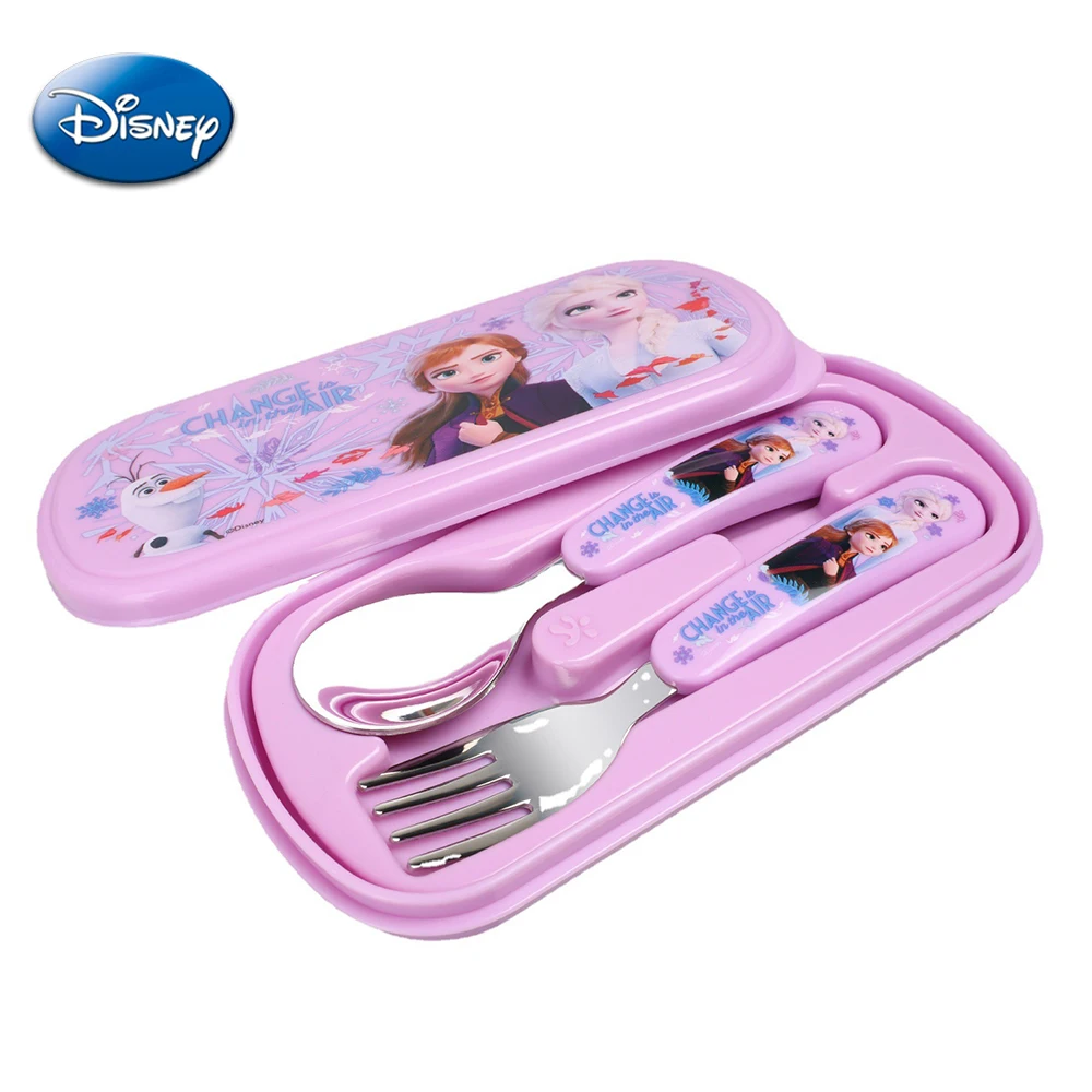 Disney-Juego de cubiertos de Metal para niños, Set de cubertería de Mickey, Minnie Mouse, cuchara, cubertería de Frozen, Elsa, dibujos animados en 3D