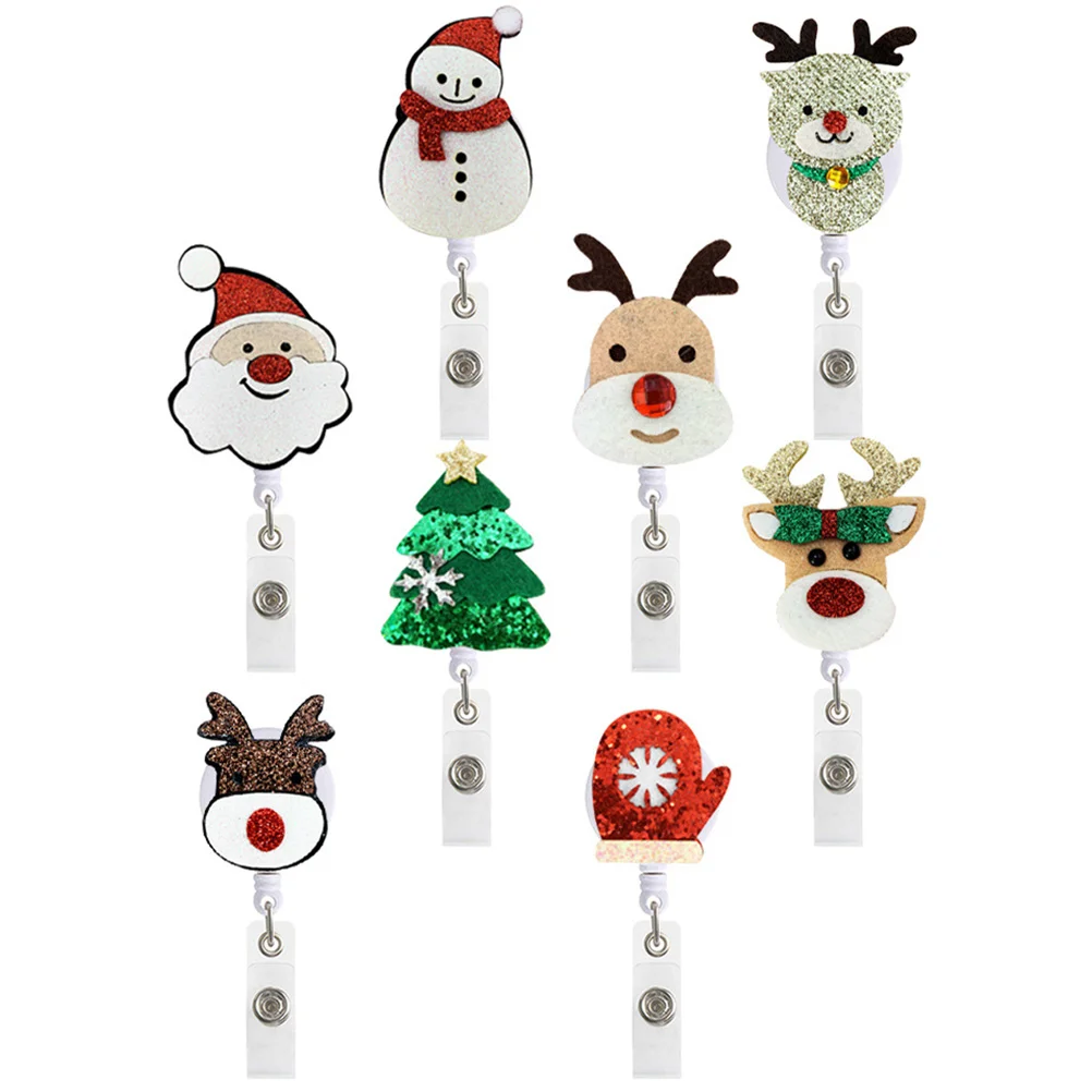 8 Pcs Christmas Easy Pull Button Name Cards Holders Badge Reel ID Bracket Nurse Accessories Clips Reels Retractable