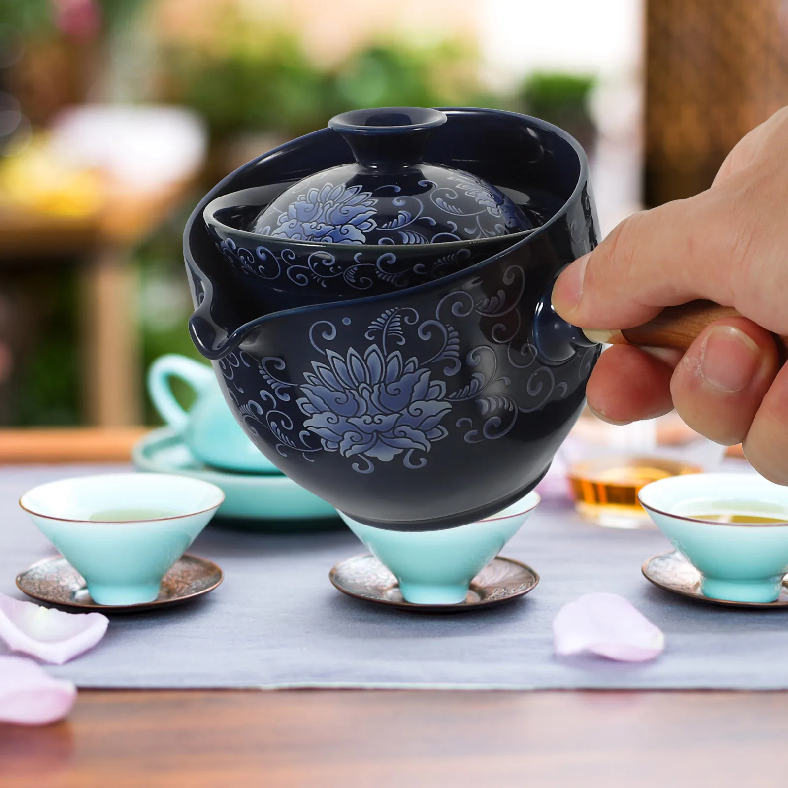 

Porcelain Chinese Gongfu Tea Pot Rotatable 360 Degree Ceramic Teaware Home Office Brewing Tool Heat Resistant Decorative Side