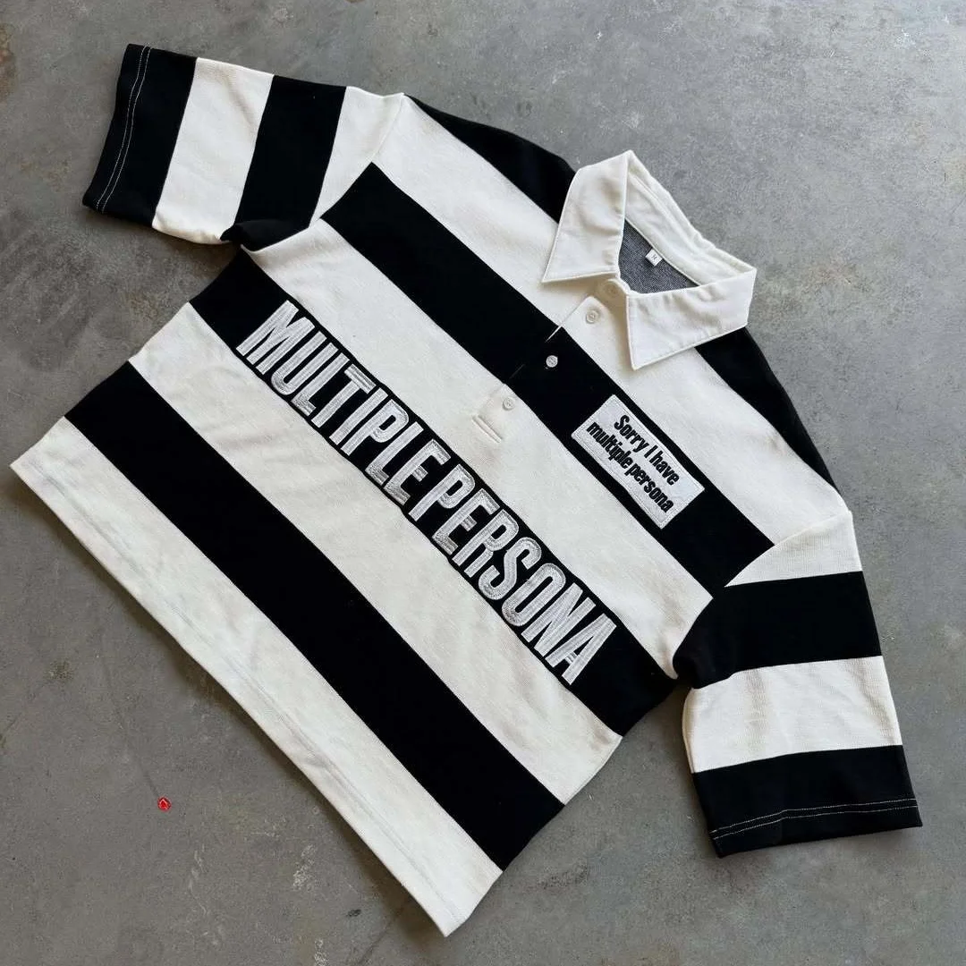 

Рубашка поло свободного кроя унисекс, черно-белая, с цветными блоками, модная уличная одежда