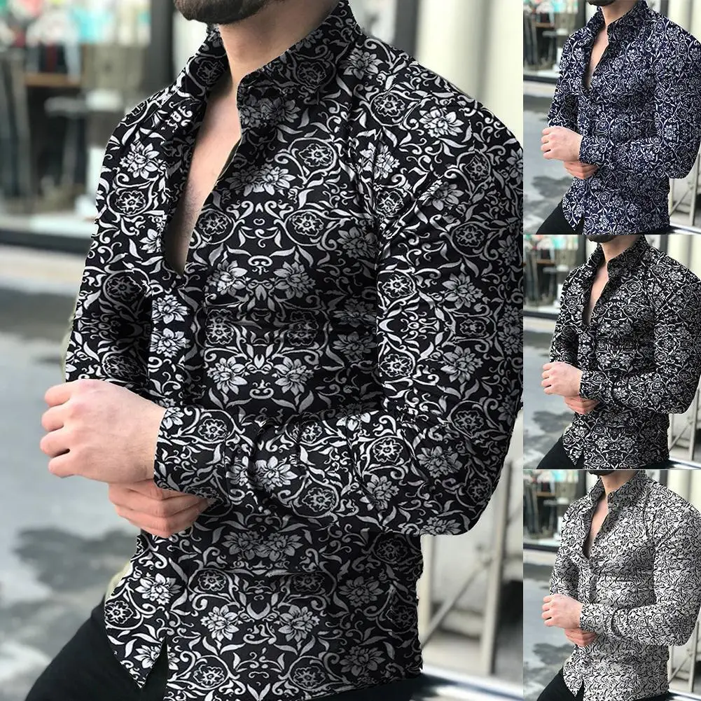 

Men's Long Sleeve Printed Shirt Slim Fit Casual Floral Shirt Autumn Fashion Men's Clothing Business Office Party Wear
