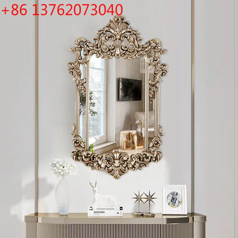 European French retro style carved bathroom mirror bedroom makeup mirror living room wall hanging