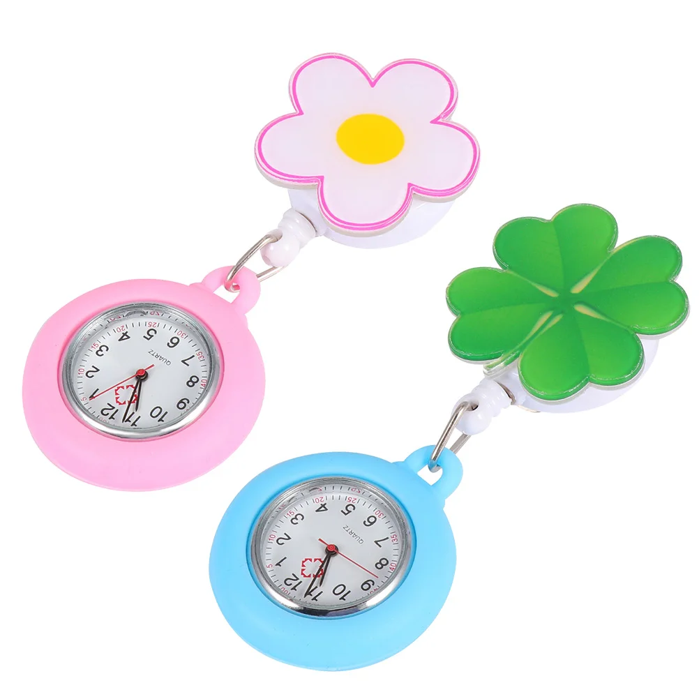 

2 Pcs Nurse Table Chest Watch Nurses Gift Retractable Clip-on Hanging Watches for Women Necessity Miss