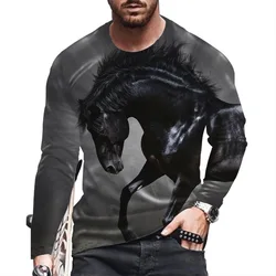 Horse Animal 3D Print T-Shirts Men Woman Hip Hop Long Sleeve O-Neck T Shirt Streetwear Harajuku Pullovers Tees Top Kids Clothing