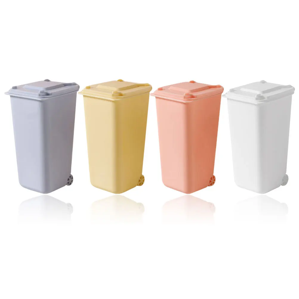 4Pcs Desktop Trash Can Mini Garbage Bin with Lid Clamshell Design for Office Desk Organizer Pencil Holder Tabletop Recycling