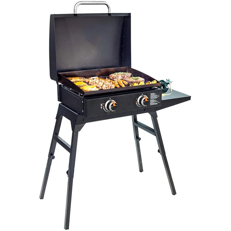 Camping BBQ Propane Grill Griddle Combo Gas Grill Barbecue Folding 2 Burner Flat Top Gas Grill