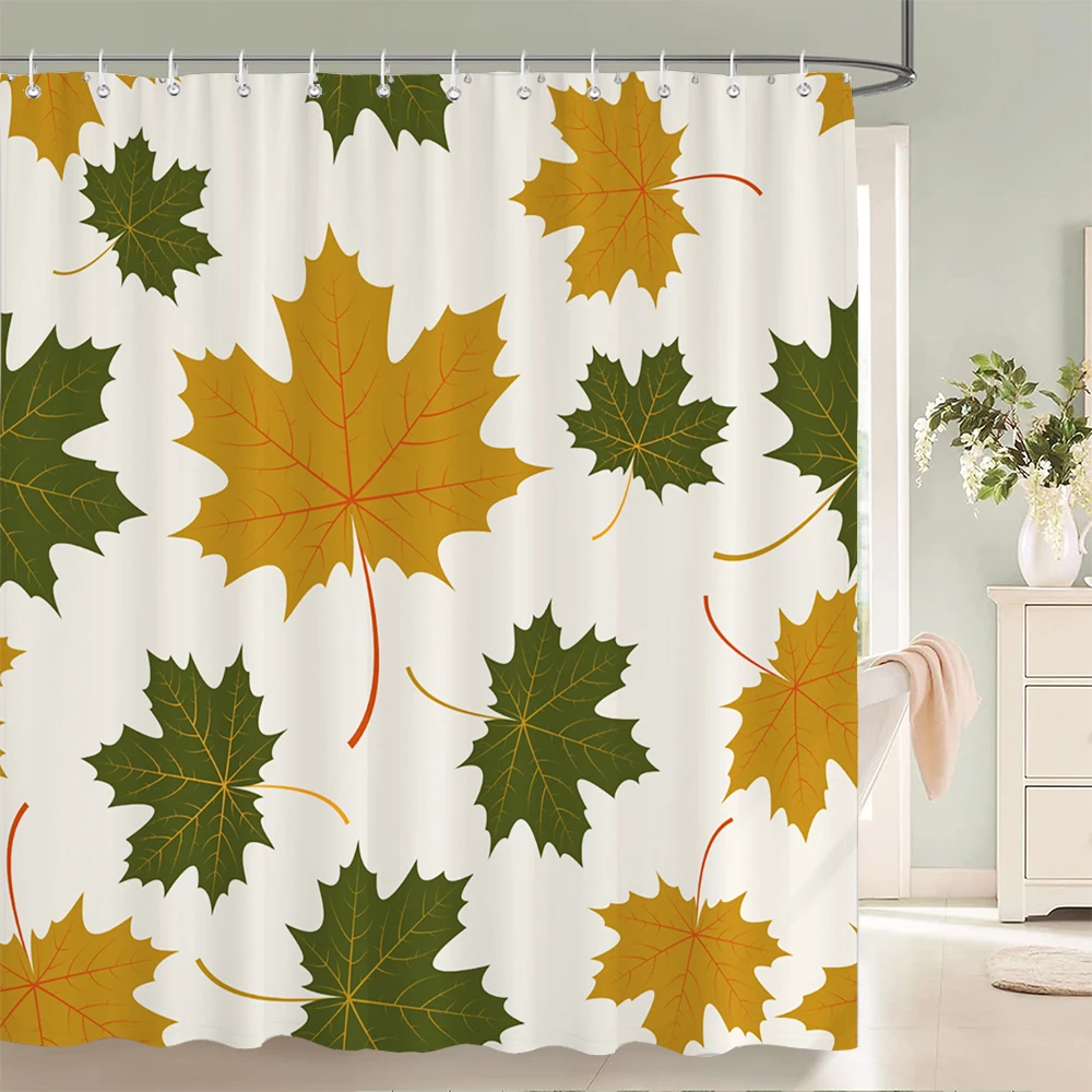 

Leaf Plant Shower Curtains with Hooks Greenery Plants Tree Leaves Home Decoration for Bathroom Polyester Fabric Bath Curtain