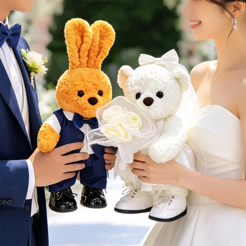 25cm Cartoon High Quality Handmade Joint Bear Plush Doll Wedding Bear Rabbit Couple Animal Stuffed Toy Home Decor Boy Girls Gift