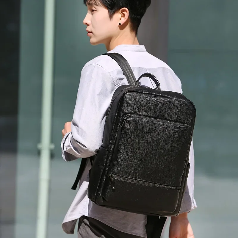 New Brand Natural Cow Genuine Leather Men's Backpack Fashion Large Capacity Shoolbag Boy Laptop Backpack Computer Bag