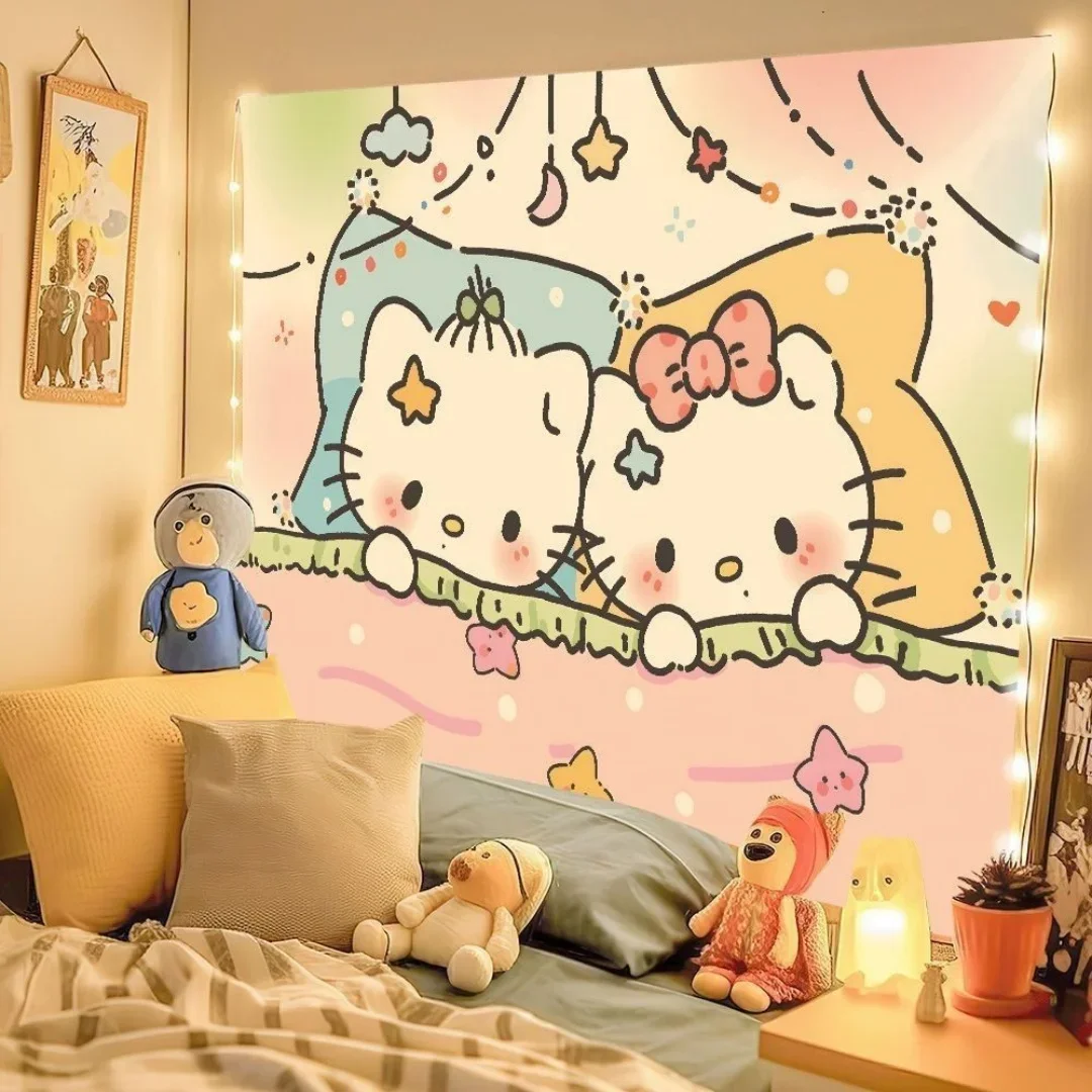 Sanrio Mikko Niedlicher Cartoon-Hintergrundstoff im Ins-Stil, Raumdekoration, Wandteppich, Dekoration für Mietwohnungen, Hängetuch