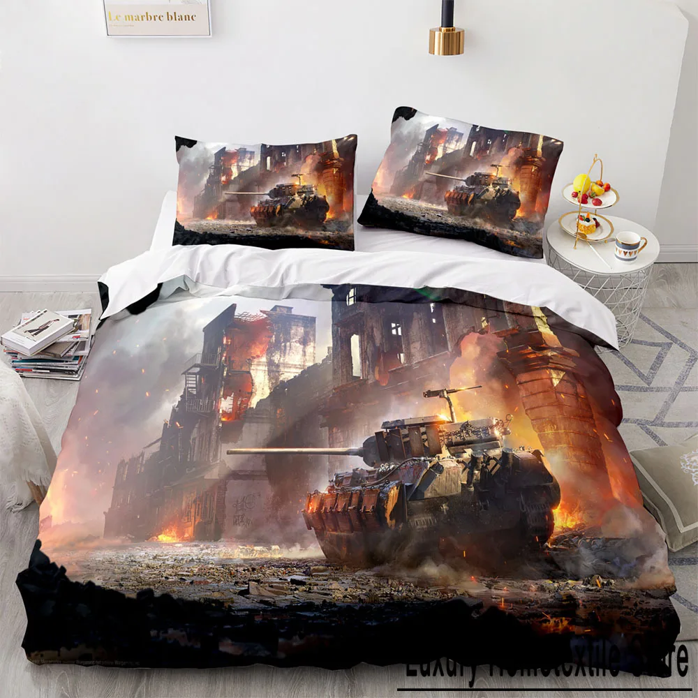 Armored Tank Duvet Cover Fighter Bedding Sets for Bedroom Decor Boys Teens Military Queen King Full Size Polyester Quilt Cover