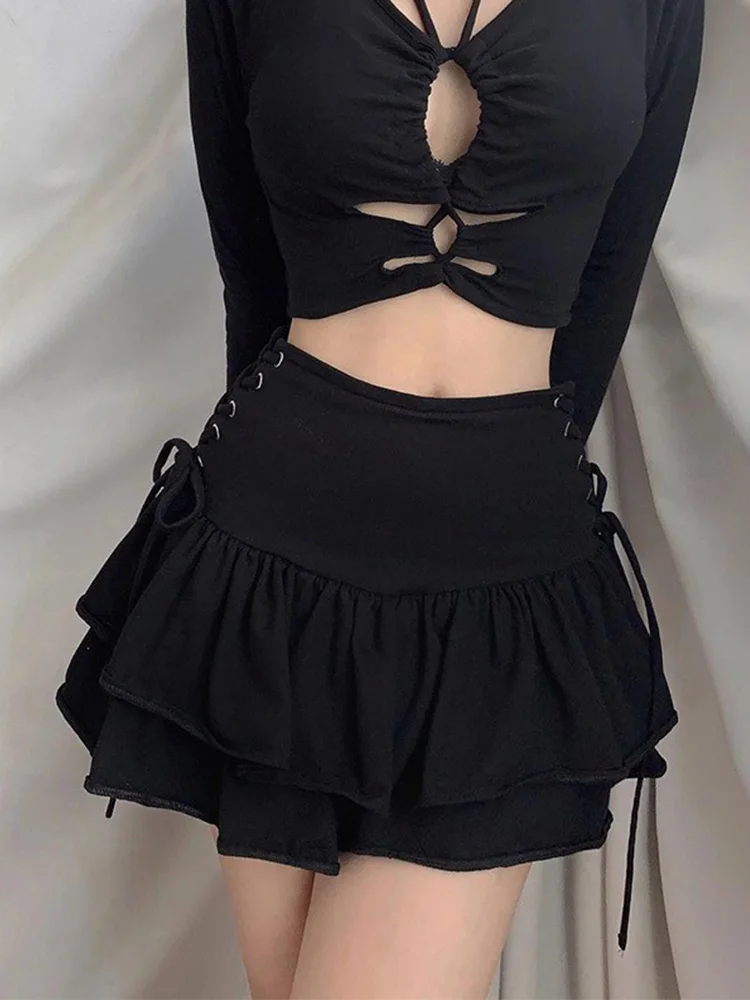 AltGoth – Mini jupe gothique pour femmes, Streetwear, Harajuku, Y2k, e-girl, taille haute, Bandage, gothique foncé, Punk, Emo, tenue de Club