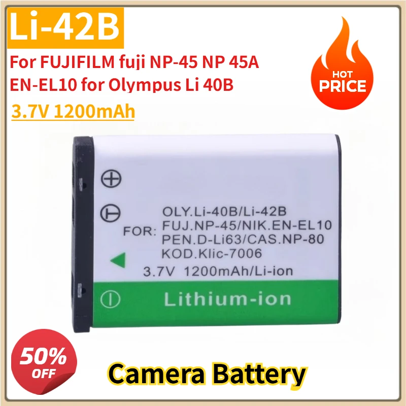 

New Replacement Camera Battery Li-40B Li-42B 3.7V 1200mAh for FUJIFILM fuji NP-45 NP 45A EN-EL10 for Olympus Li 40B Li-Polymer