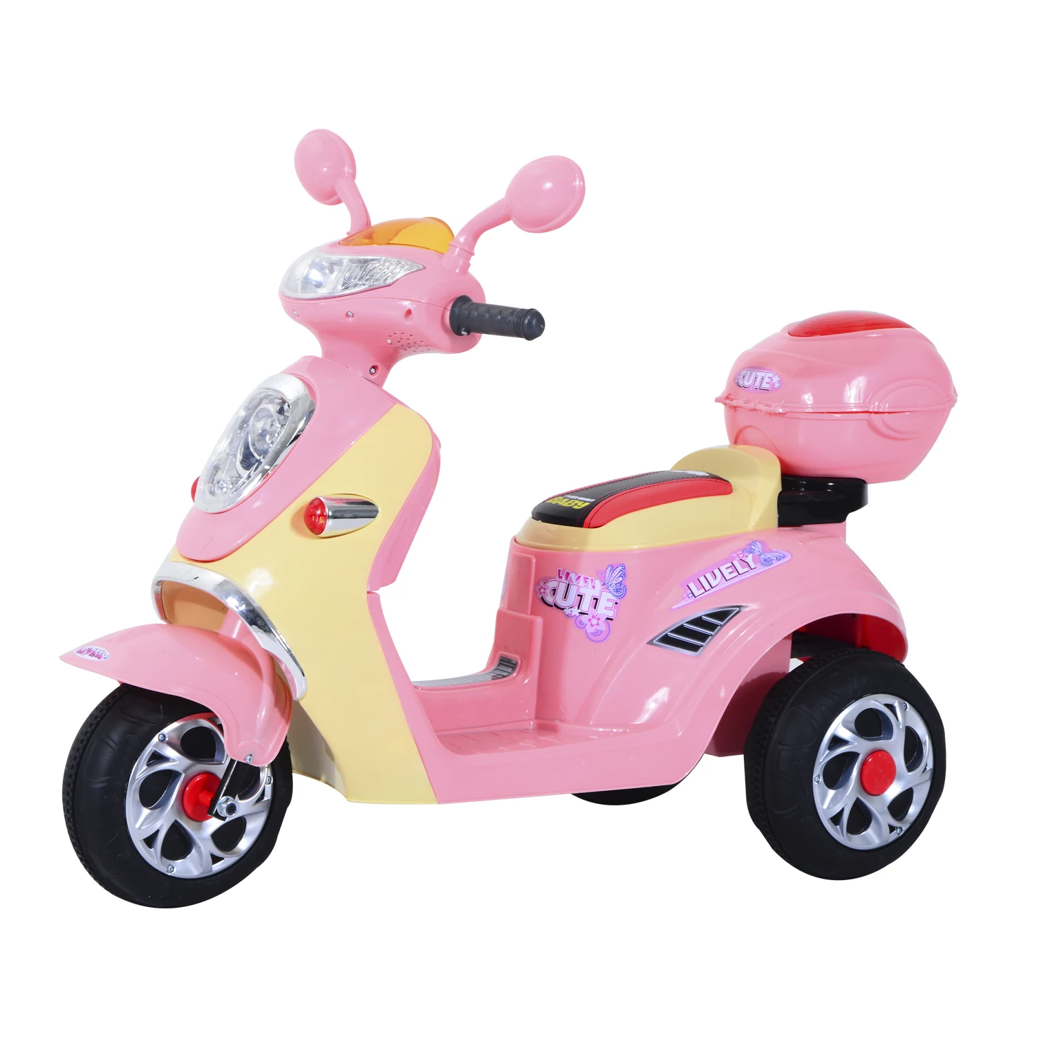 HOMCOM Moto Triciclo Eléctrica para Niños +3 años a Batería 6V Almacenaje Rosa