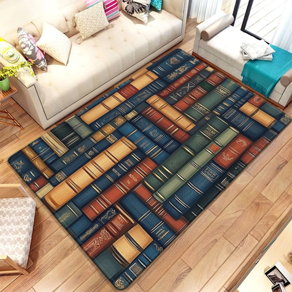 Book Stack Area Rug for Living Room Library Decor Literary Book Lover Nursery Academia Gift Mat Throw Rug Reading Theme Floor