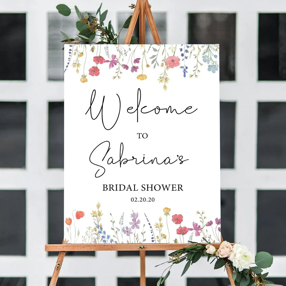 Bridal Shower Welcome Sign Poster Custom Wildflower Wedding Birthday Personalized Art Print Baptism Wall Picture For Party Decor