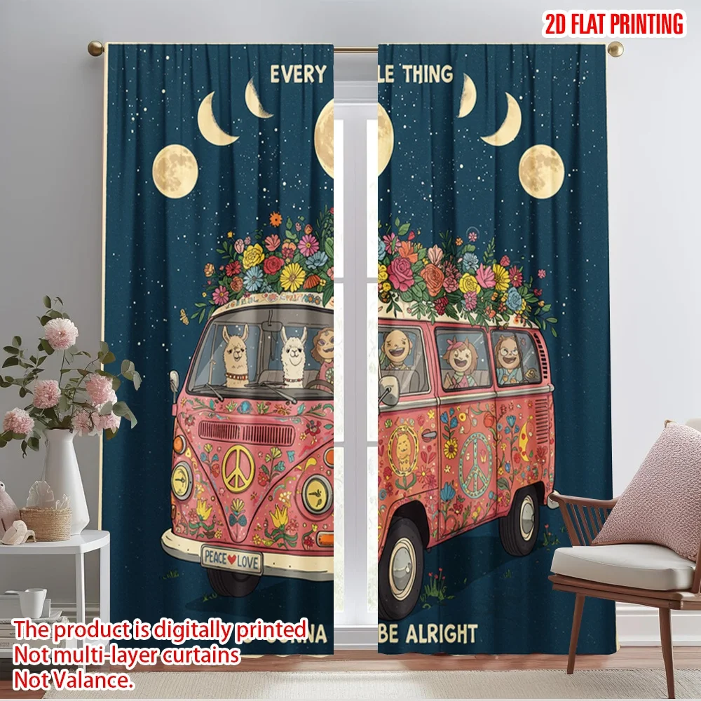 

2pcs 2D flat printing Drapes Hippie Van Peace Love Fabric Without Electricity All Season Party & Holiday Decor for gold wall