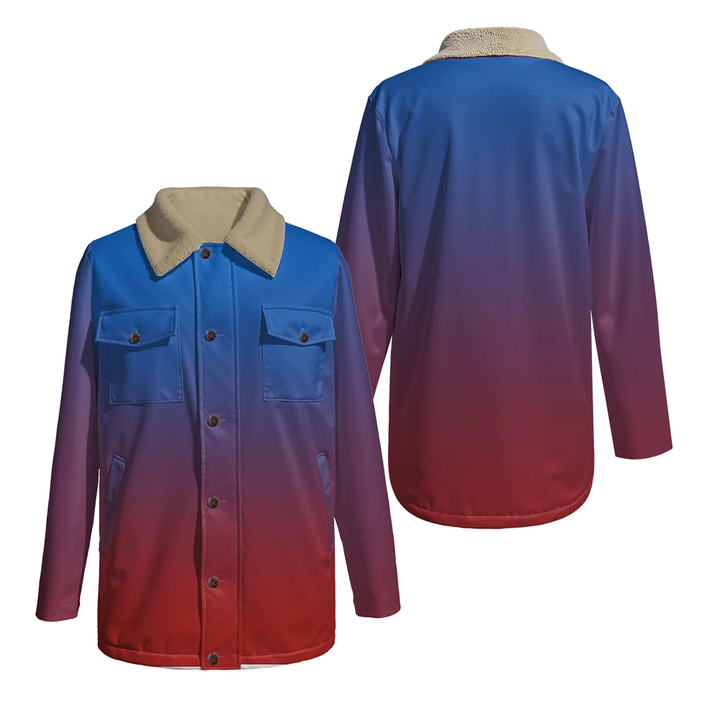 

Модная куртка с градиентом и воротником из искусственного меха, зимнее пальто, стильная мягкая винтажная теплая верхняя одежда унисекс в акварельном стиле большого размера