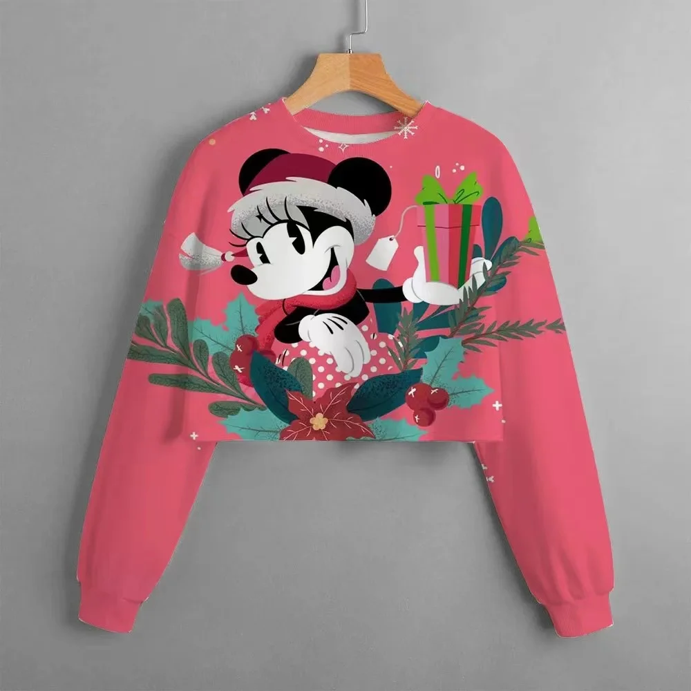 2024 Christmas Classic Disney Children\'s Clothing  Mickey Mouse Print Girls Short Hoodie Sweater Casual Comfortable And Cute Top