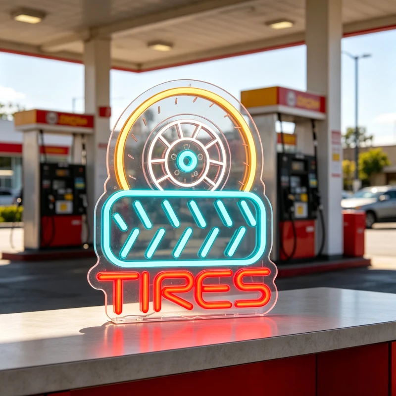 「tires」-車用ネオンサイン、usb電源、明るさ調整可能なled装飾、壁掛け可能、友人へのプレゼントに最適です。