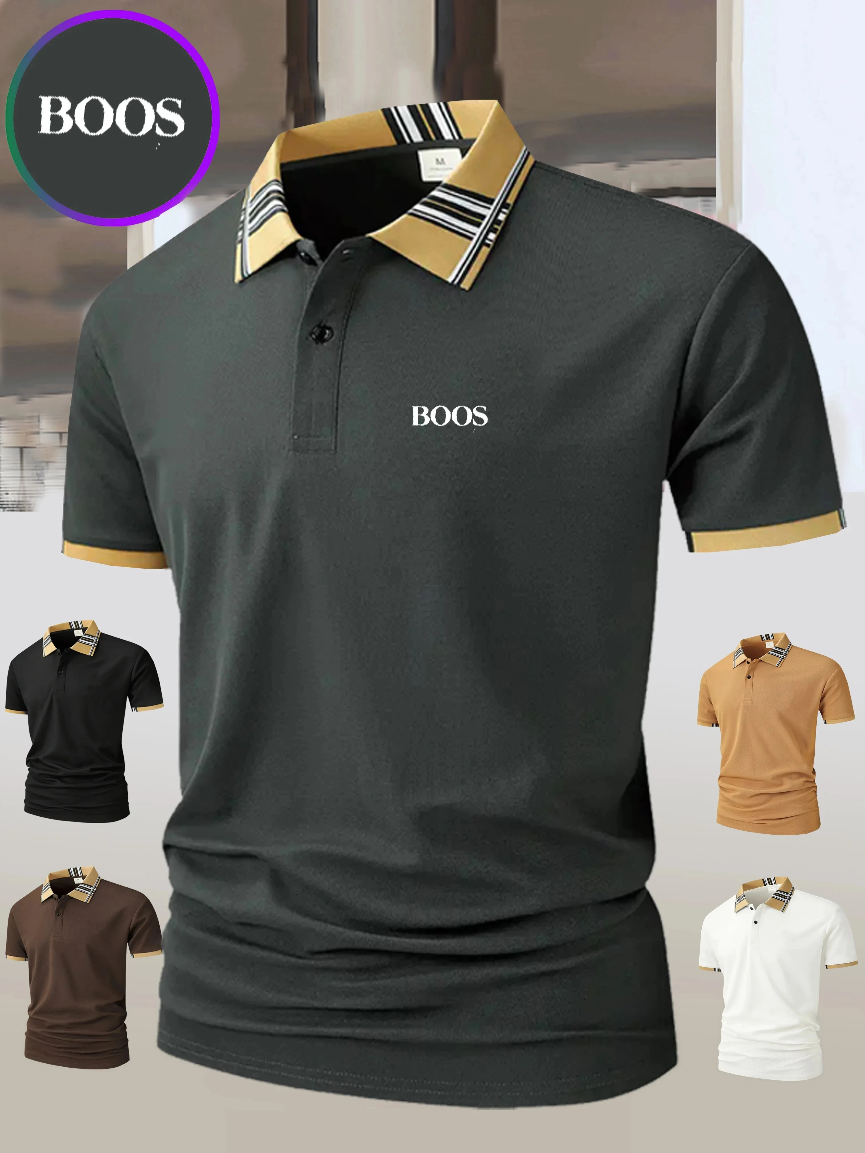 European men's summer polo, men's embroidered lapel button short sleeved T-shirt, street casual T-shirt