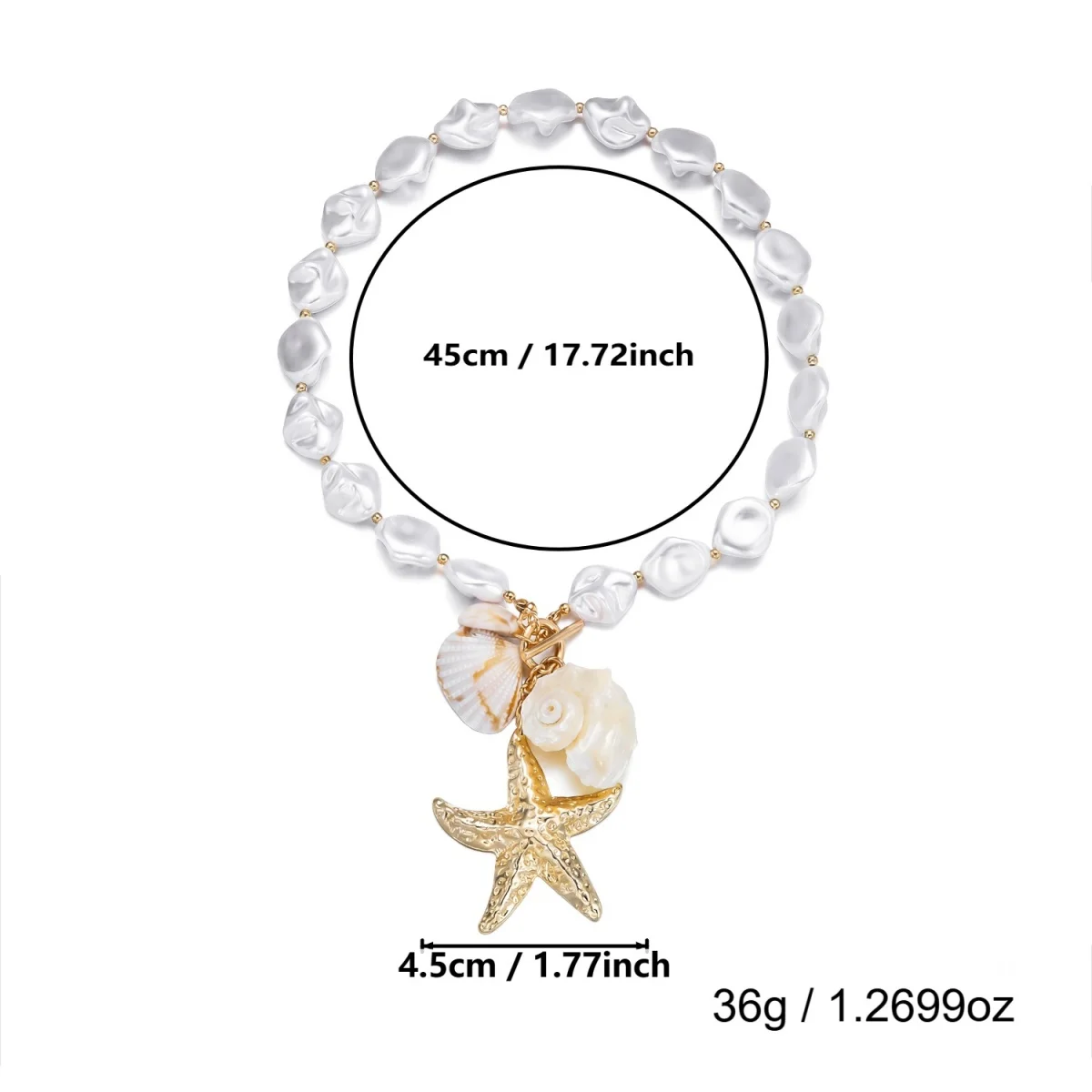 Boho Barock Unregelmäßige Imitationsperlen Muschel Seestern Anhänger Halskette für Damen und Herren Sommer Strand Urlaub Choker Schmuck – Detail 10