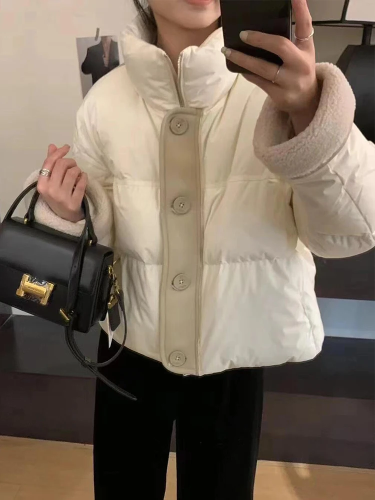 سترة نسائية بتصميم ربط من فراء الخروف باللون الأبيض سترة شتوية عصرية جديدة سميكة ودافئة اللون تحجب أسفل سترة